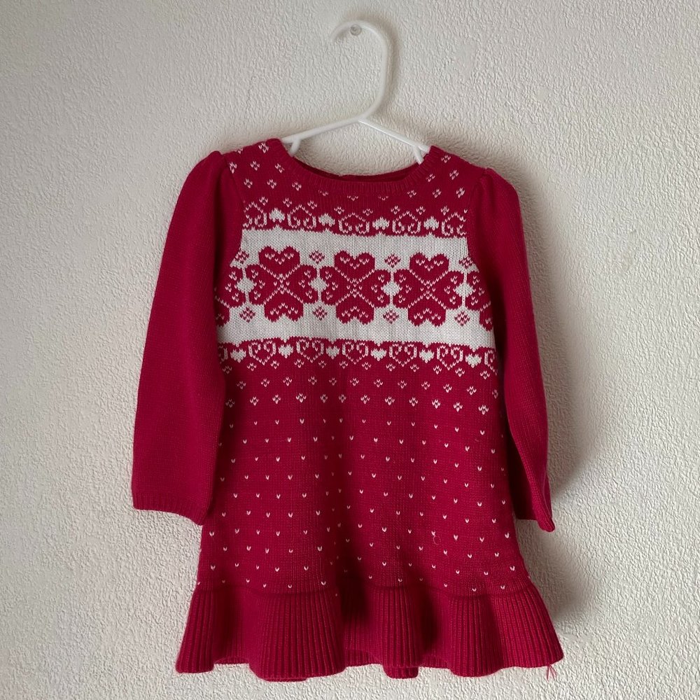 5/$25 Girls Red and White Wool Flower Pattern Long-Sleeve Small Dress